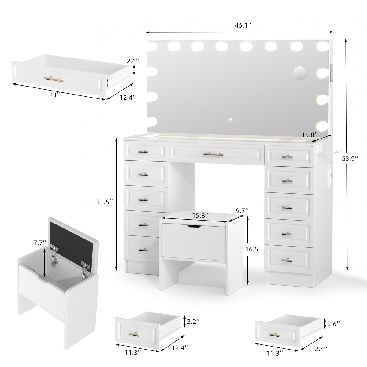 AUVY Lighted Vanity with Magnifying Mirror & Bluetooth Speaker