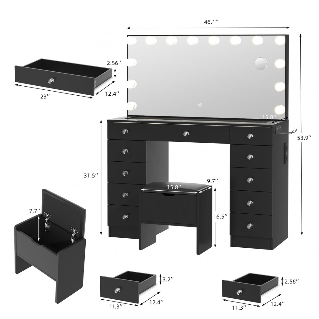 STELLIS Glass-Top Lighted Vanity Set with Magnifying Mirror