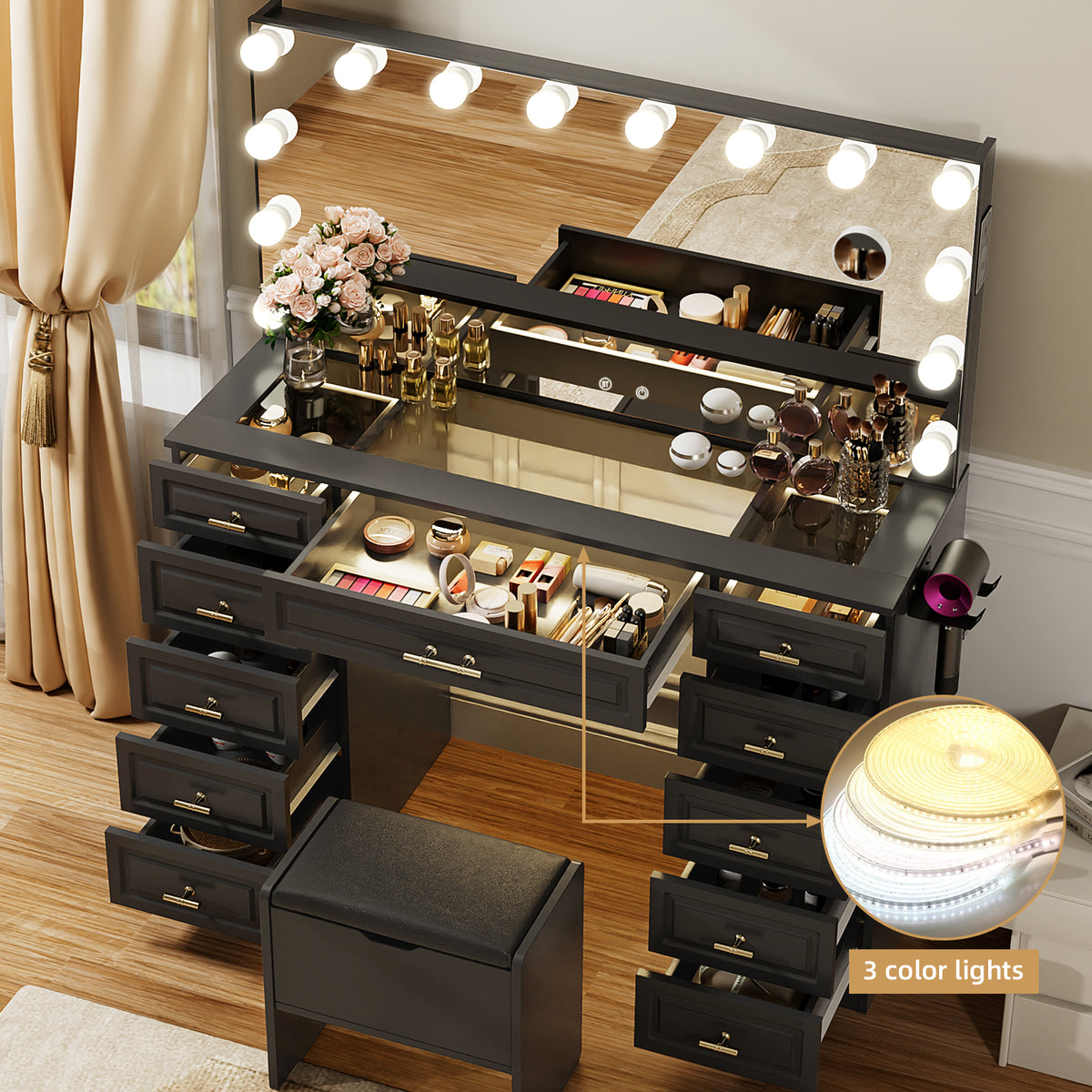 AUVY Lighted Vanity with Magnifying Mirror & Bluetooth Speaker