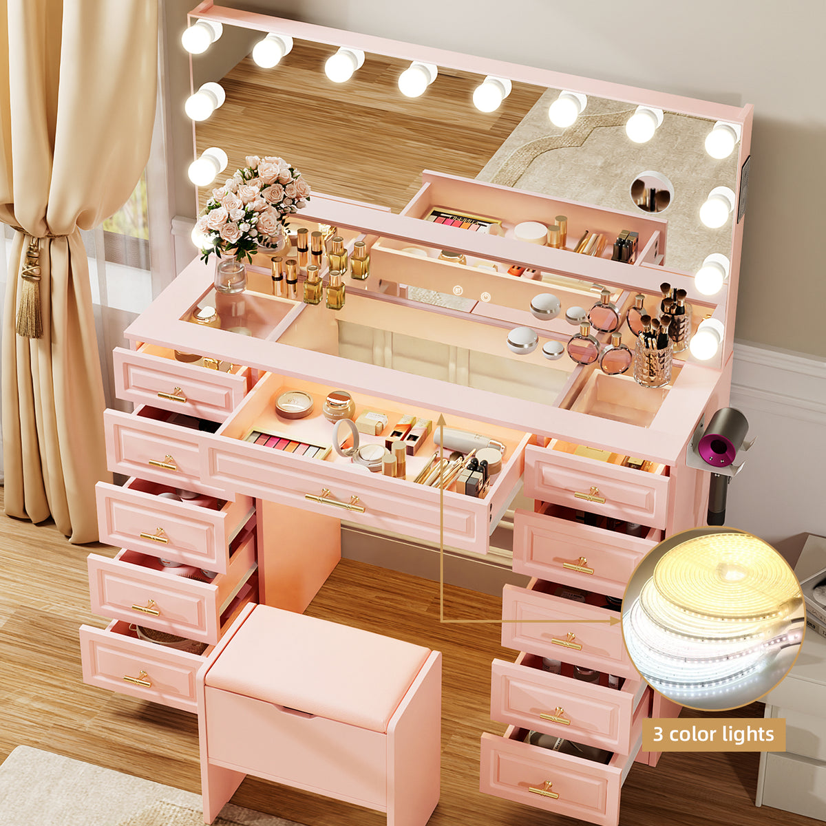AUVY Lighted Vanity with Magnifying Mirror & Bluetooth Speaker
