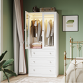 VIEN 31.5" W Glass Door Armoire Closet with LED Lighting, 3 Drawers
