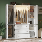 VIEN 63" W Glass Door Armoire Closet with LED Lighting