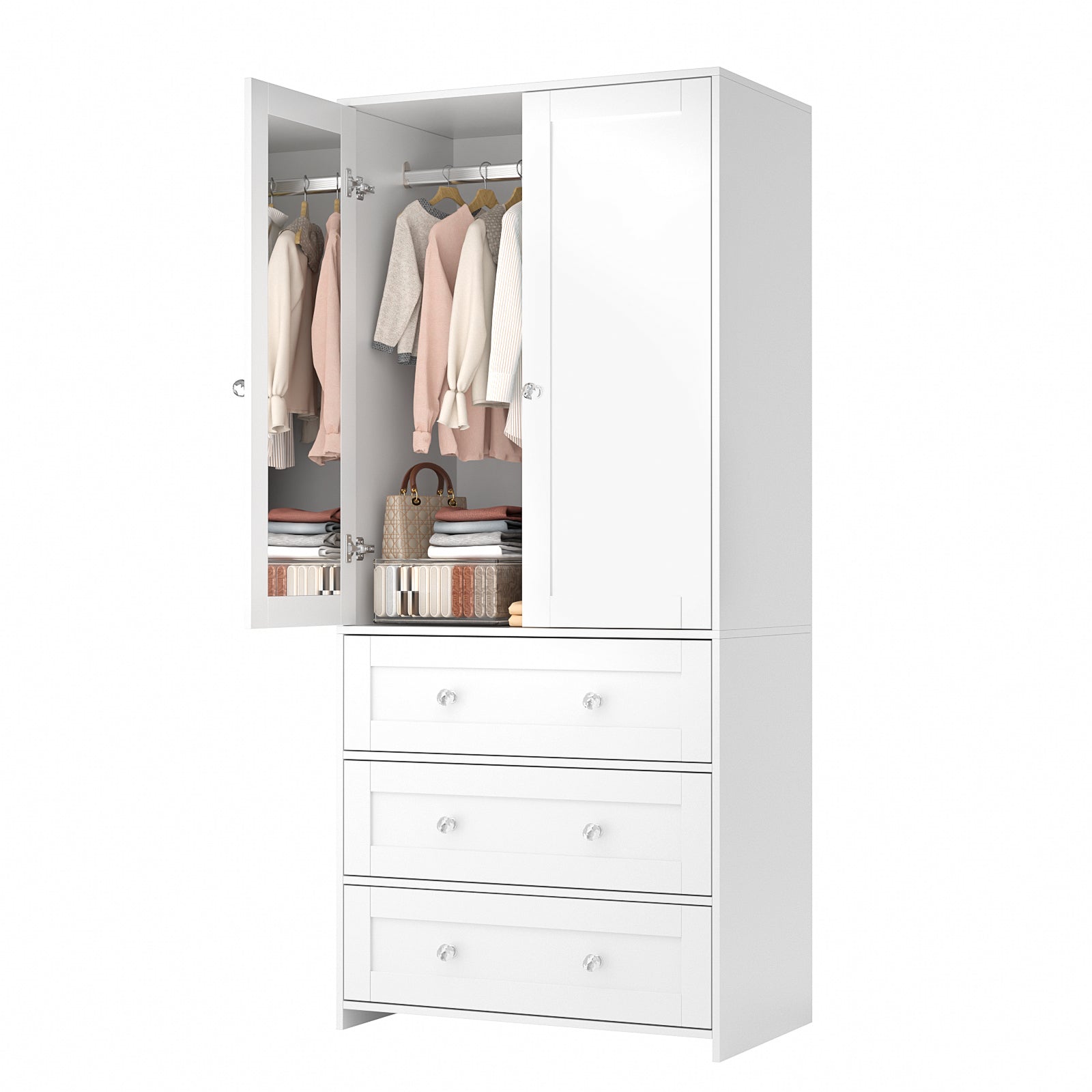 ELARA Mirrored Armoire Wardrobe with 3 Drawers 31.5" W x 18.9" D x 71" H