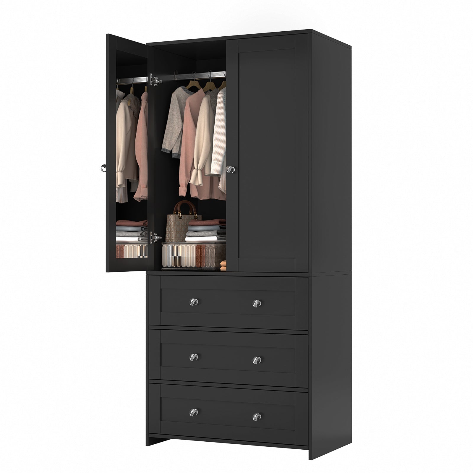 ELARA Mirrored Armoire Wardrobe with 3 Drawers 31.5" W x 18.9" D x 71" H
