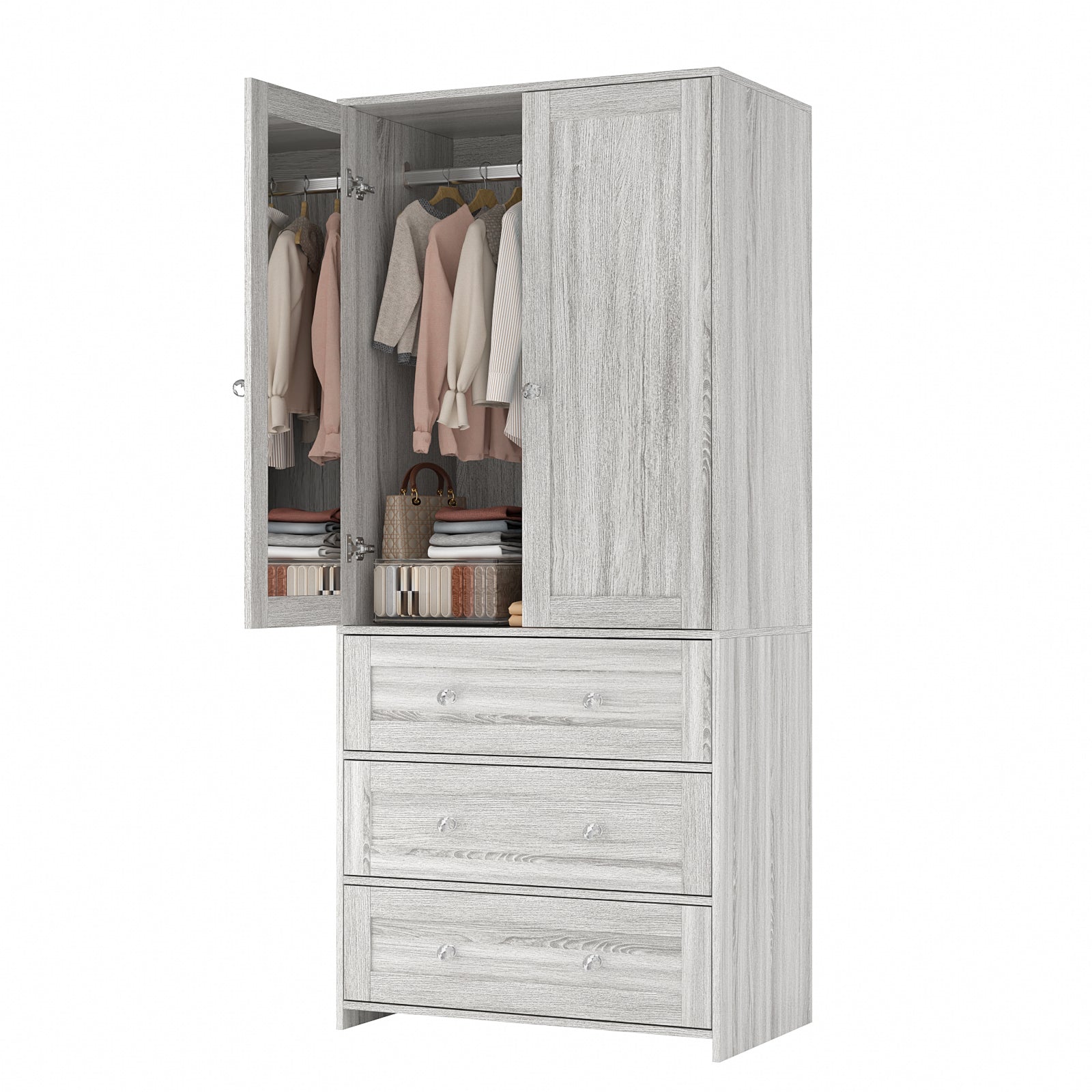 ELARA Mirrored Armoire Wardrobe with 3 Drawers 31.5" W x 18.9" D x 71" H