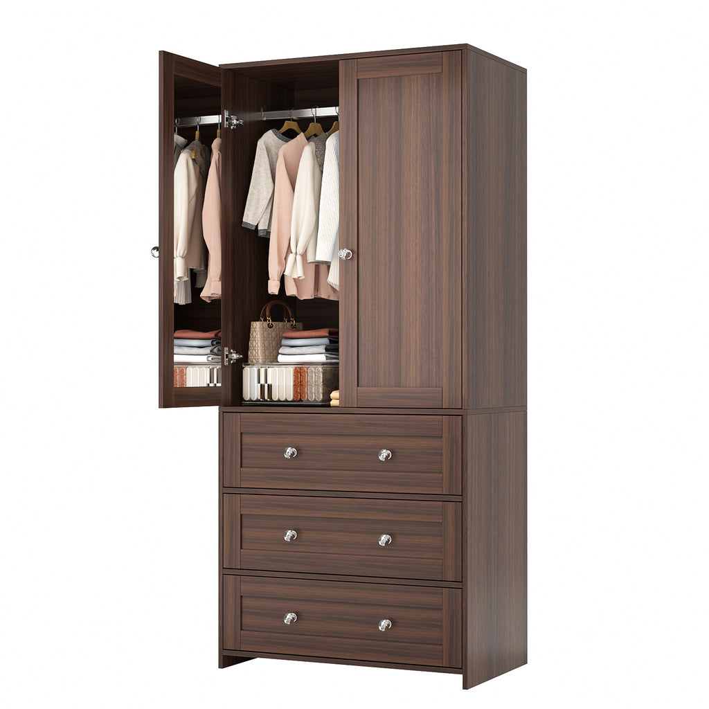 ELARA Mirrored Armoire Wardrobe with 3 Drawers 31.5" W x 18.9" D x 71" H