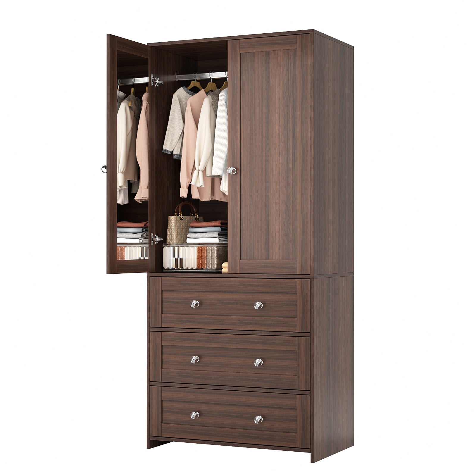 ELARA Mirrored Armoire Wardrobe with 3 Drawers 31.5" W x 18.9" D x 71" H