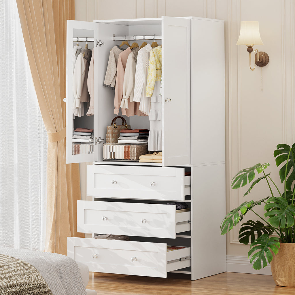 ELARA 31.5" W Mirrored Armoire Wardrobe with 3 Drawers