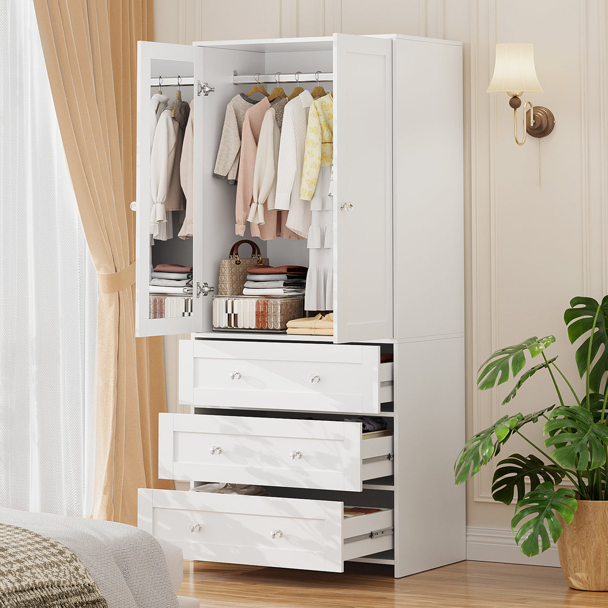 ELARA 31.5" W Mirrored Armoire Wardrobe with 3 Drawers