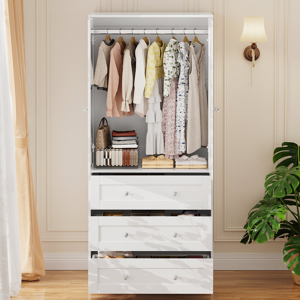 ELARA 31.5" W Mirrored Armoire Wardrobe with 3 Drawers