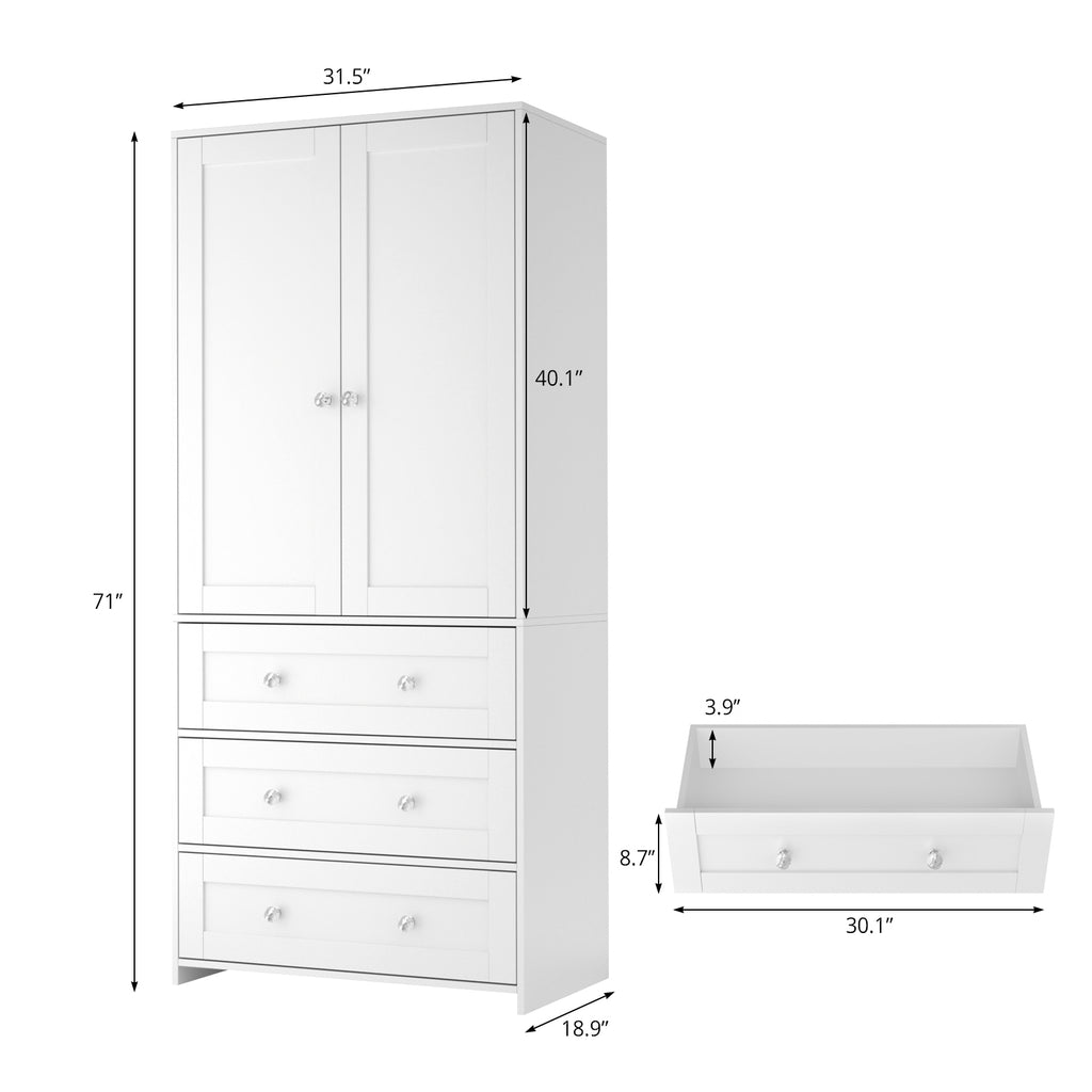 ELARA 31.5" W Mirrored Armoire Wardrobe with 3 Drawers