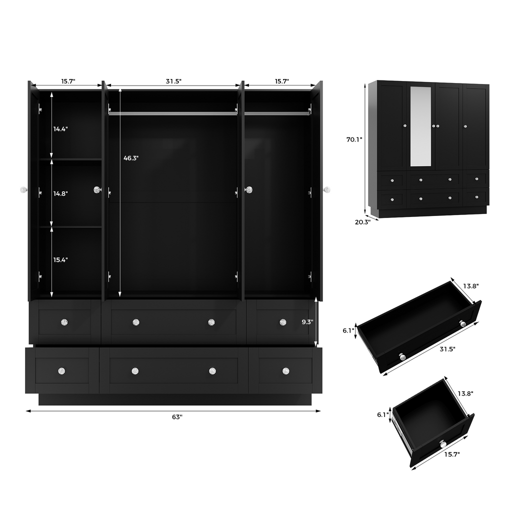 MONROE Mirrored Wardrobe with LED Lights