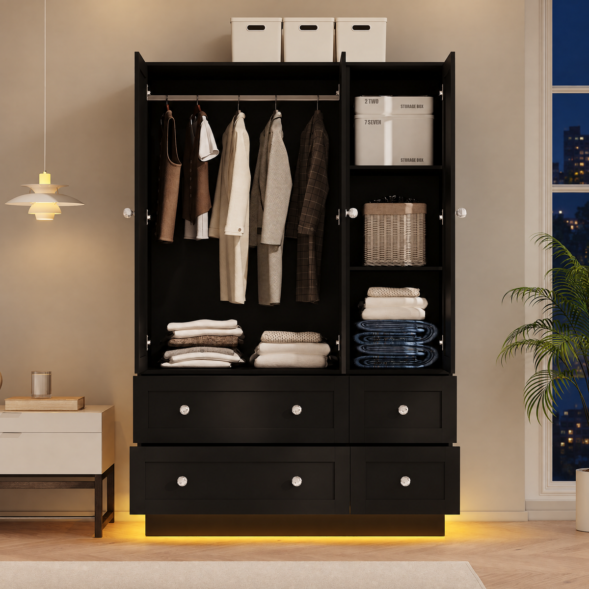 MONROE 47.3" W Mirrored Wardrobe with LED Lights