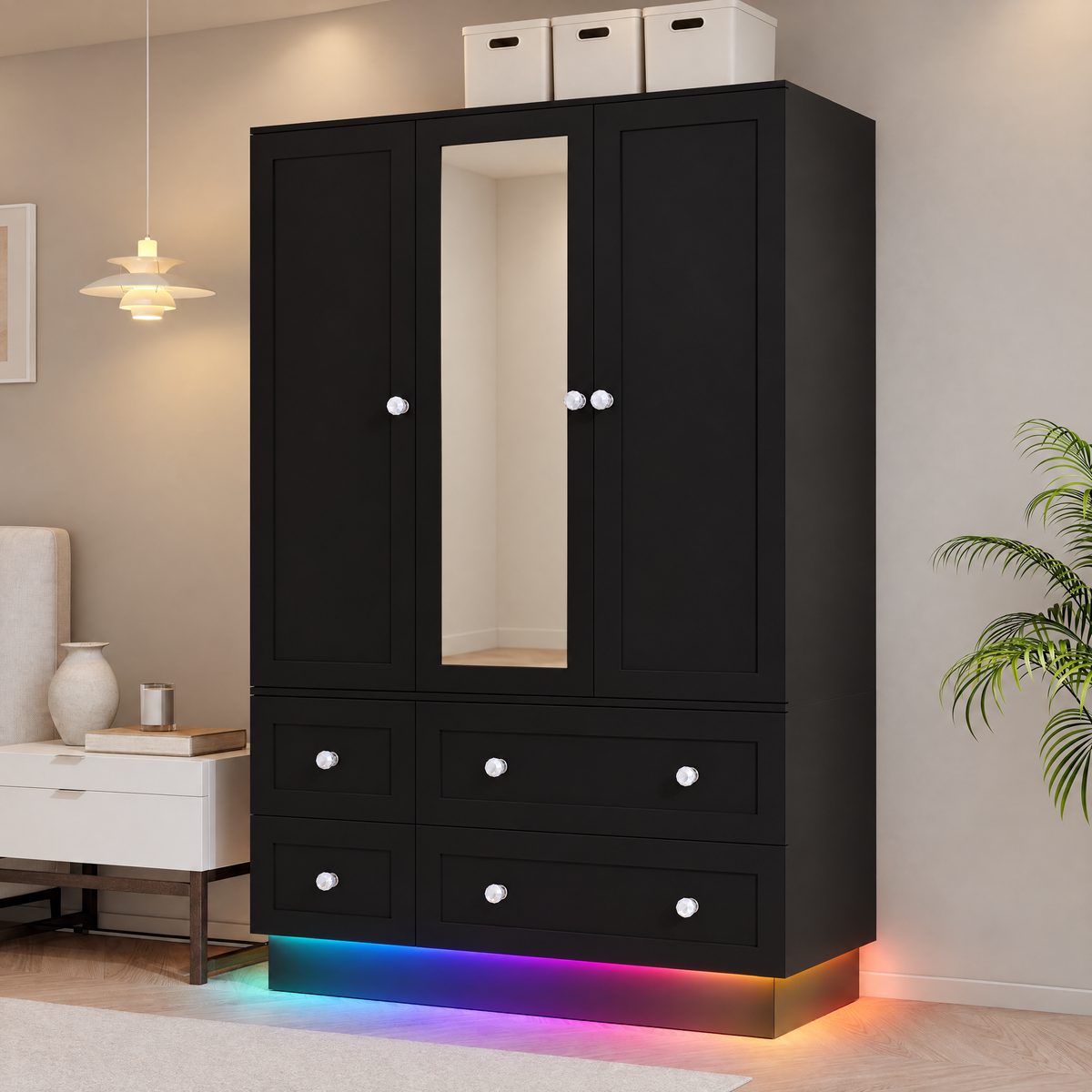 MONROE 47.3" W Mirrored Wardrobe with LED Lights