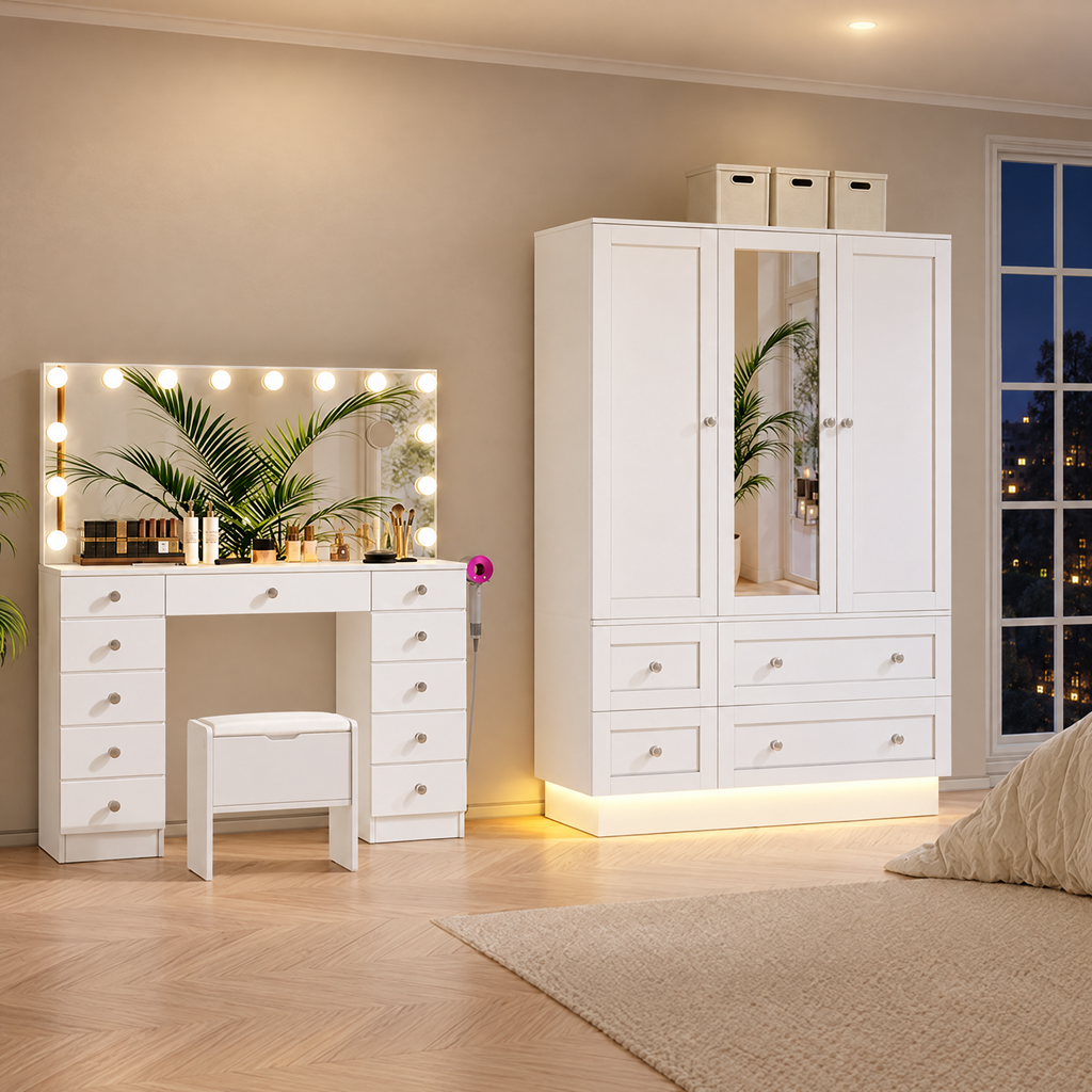 MONROE 47.3" W Mirrored Wardrobe with LED Lights