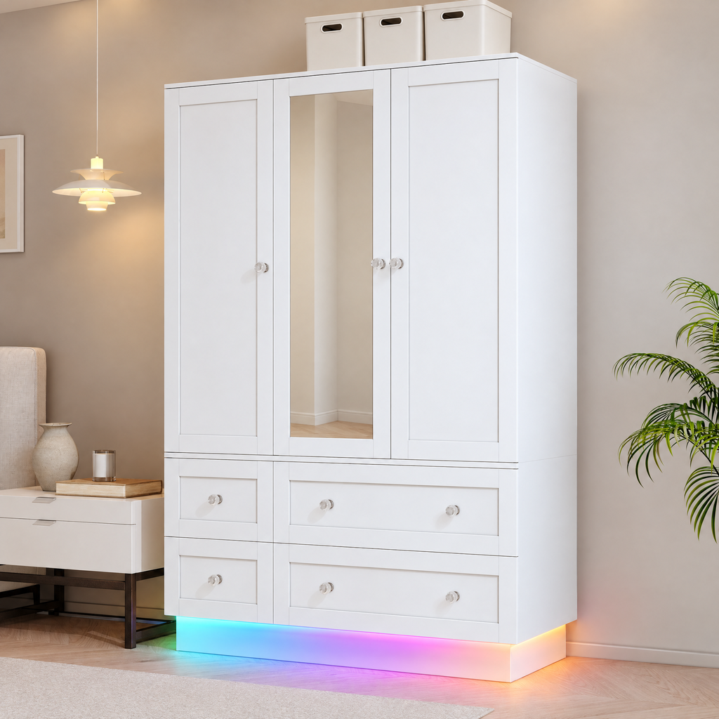 MONROE 47.3" W Mirrored Wardrobe with LED Lights