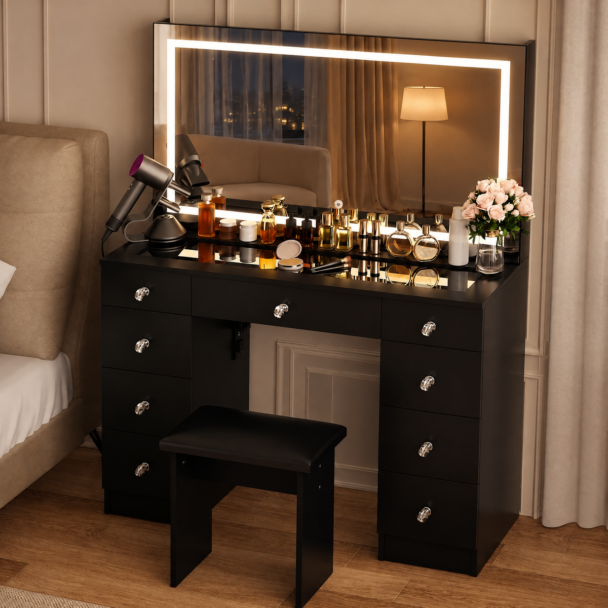 MONO 43" Vanity Desk with Lighted Mirror