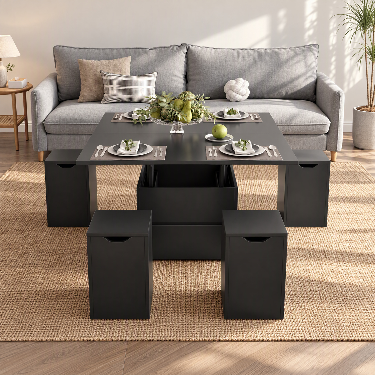 KOPPLI Synchronized Lift-Top Folding Coffee Table & Stools Set