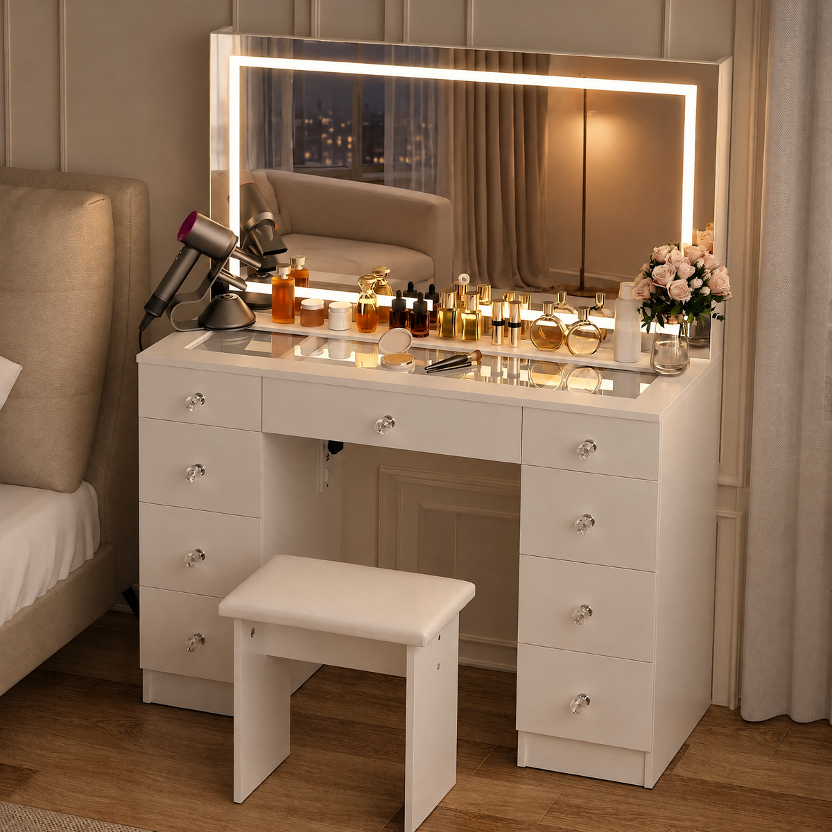 MONO 43" Vanity Desk with Lighted Mirror