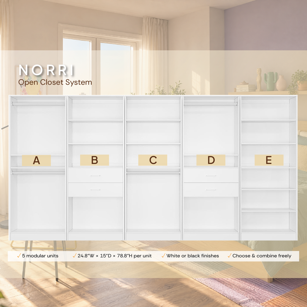 NORRI Freestanding Walk-in Open Wardrobe Closet System White