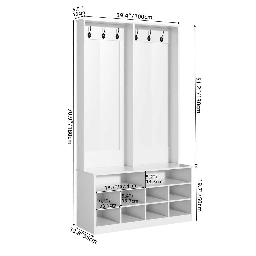 VESTORIA Hall Tree with Shoe Storage Bench & Coat Rack